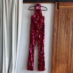 Sequin Halter Jumpsuit in Pink
